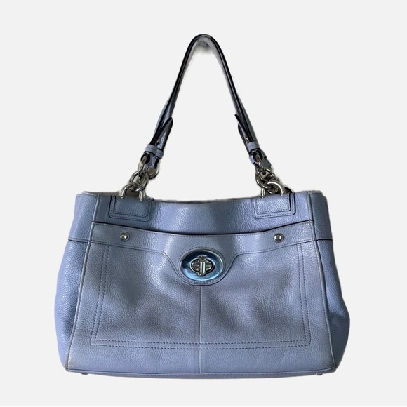 Coach Penelope Pebble Leather Carryall  Shoulder Bag Blue - Picture 1 of 16